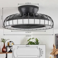 Ventilateur De Plafond Burmeister Led Noir, 1 Lumiere, Telecommandes