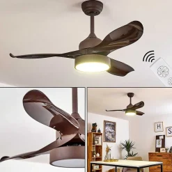 Ventilateur De Plafond Doha Led Brun, 1 Lumiere, Telecommandes