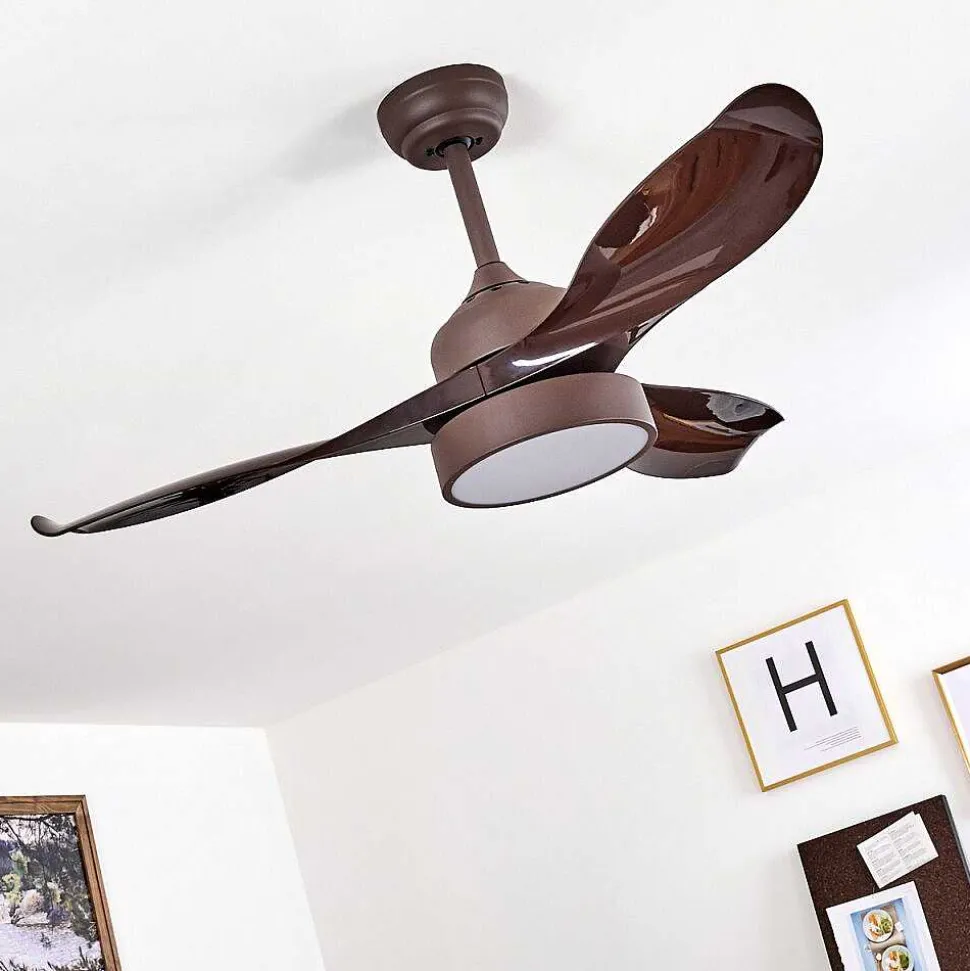 Ventilateur De Plafond Doha Led Brun, 1 Lumiere, Telecommandes