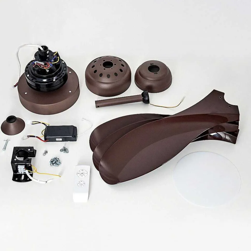 Ventilateur De Plafond Doha Led Brun, 1 Lumiere, Telecommandes