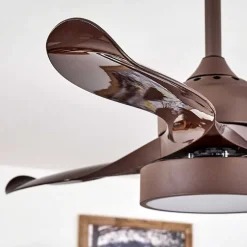 Ventilateur De Plafond Doha Led Brun, 1 Lumiere, Telecommandes