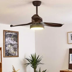 Ventilateur De Plafond Doha Led Brun, 1 Lumiere, Telecommandes