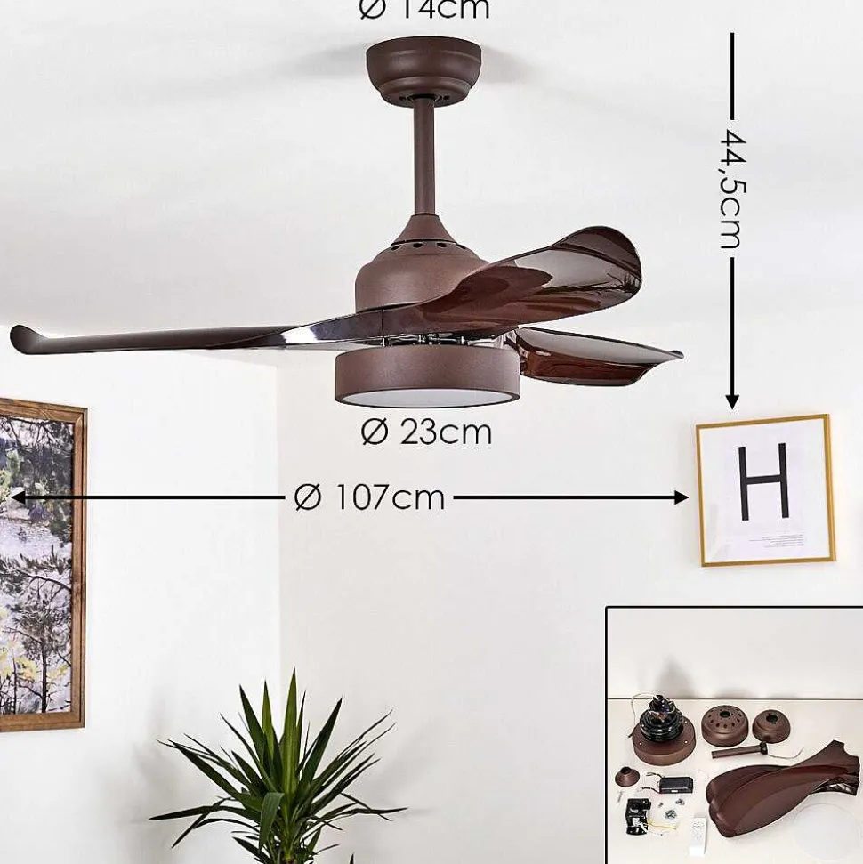 Ventilateur De Plafond Doha Led Brun, 1 Lumiere, Telecommandes