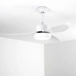 Ventilateur De Plafond Doha Led Blanc, 1 Lumiere, Telecommandes