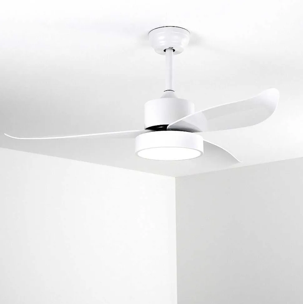 Ventilateur De Plafond Doha Led Blanc, 1 Lumiere, Telecommandes