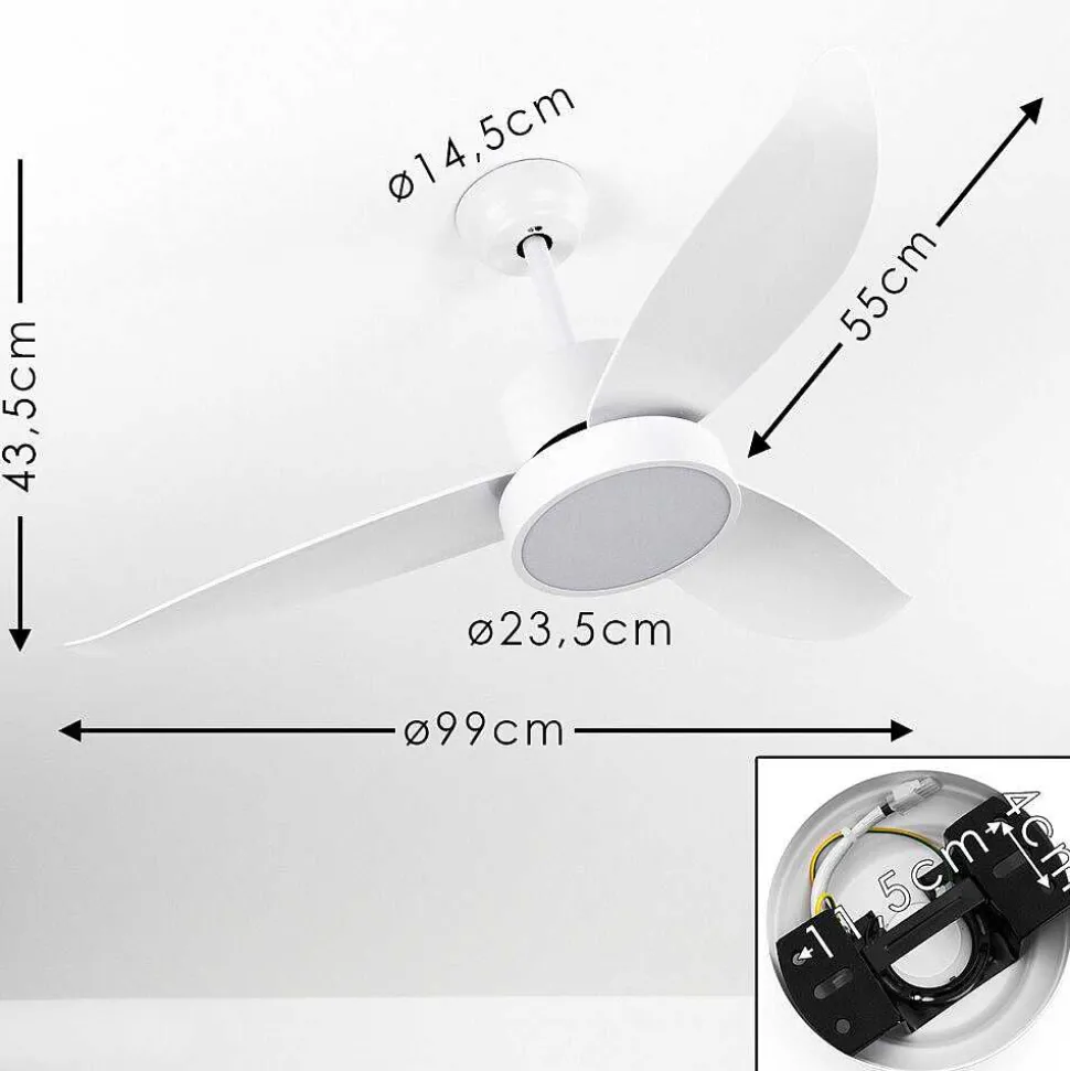 Ventilateur De Plafond Doha Led Blanc, 1 Lumiere, Telecommandes