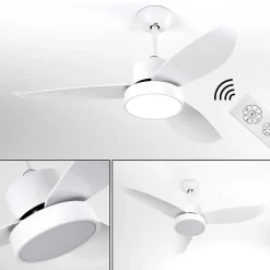 Ventilateur De Plafond Doha Led Blanc, 1 Lumiere, Telecommandes