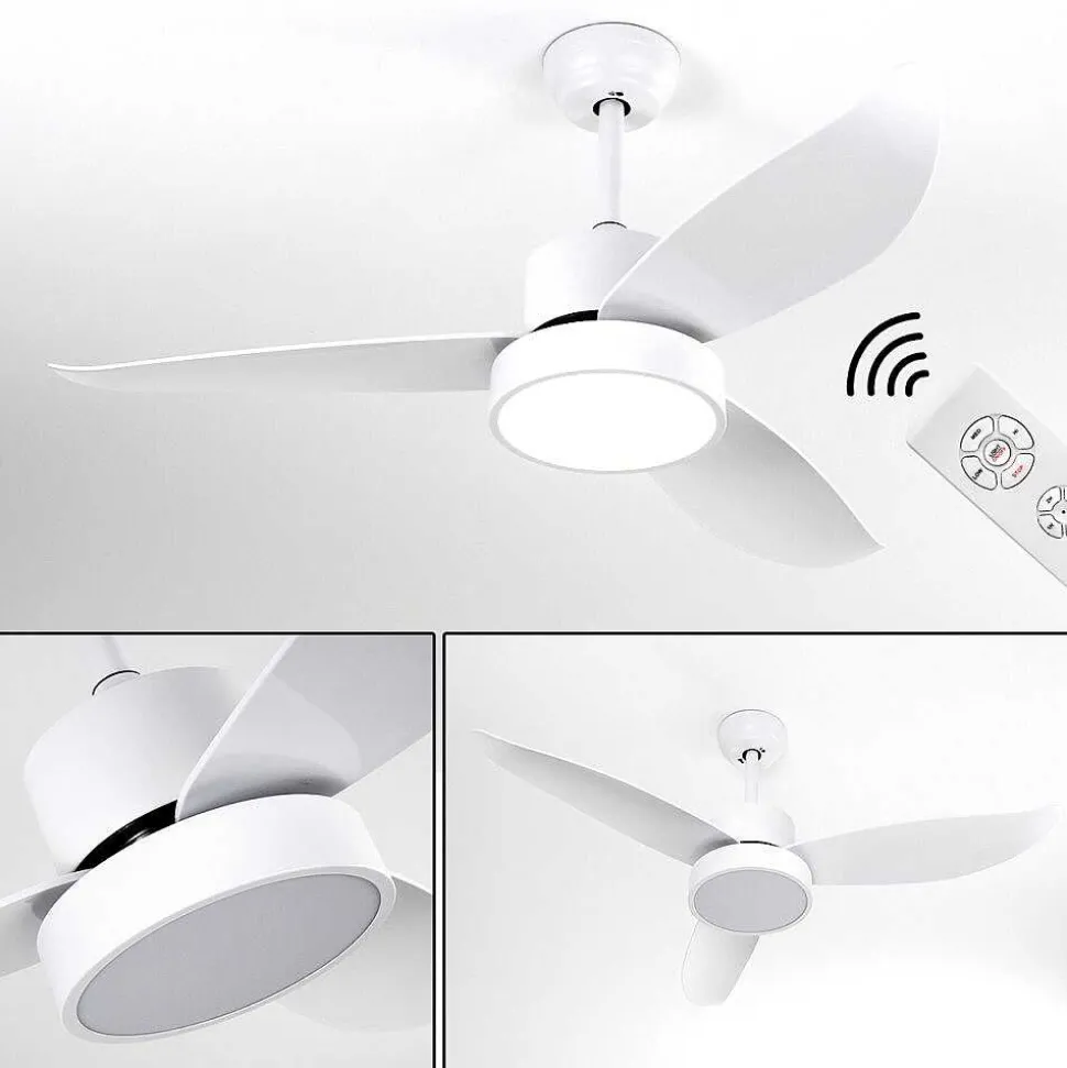 Ventilateur De Plafond Doha Led Blanc, 1 Lumiere, Telecommandes