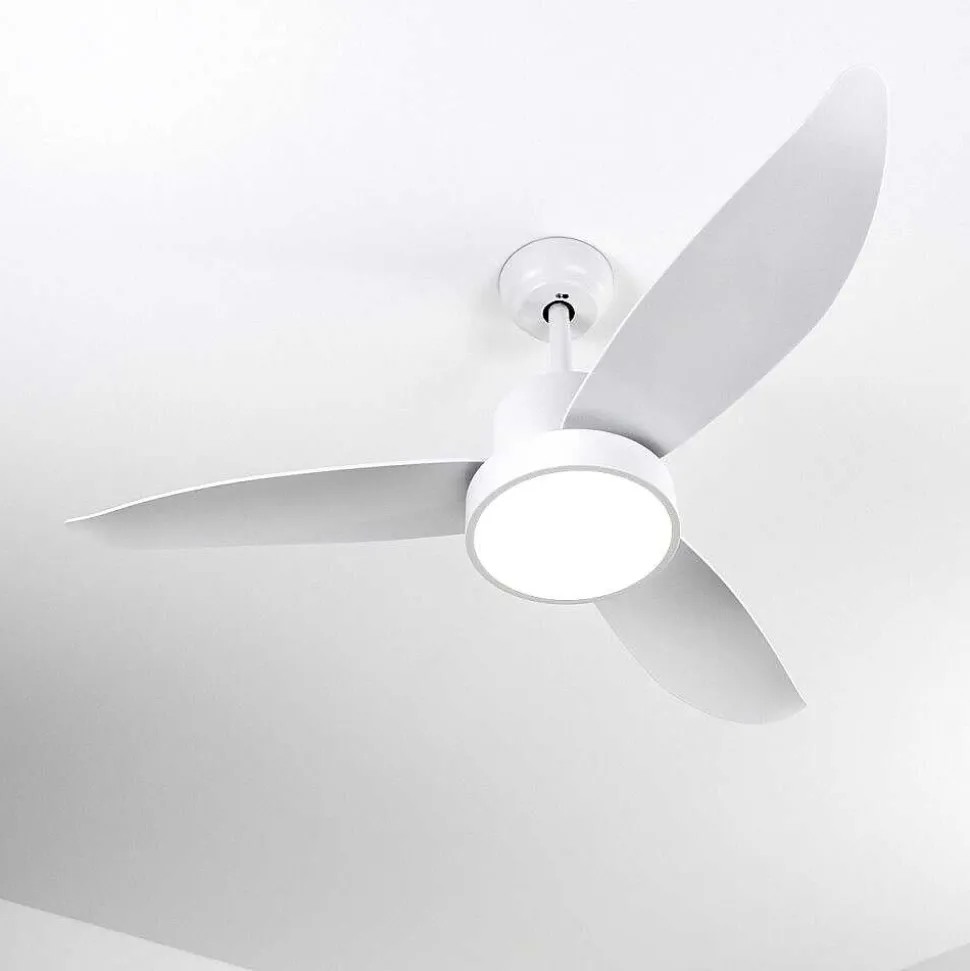 Ventilateur De Plafond Doha Led Blanc, 1 Lumiere, Telecommandes
