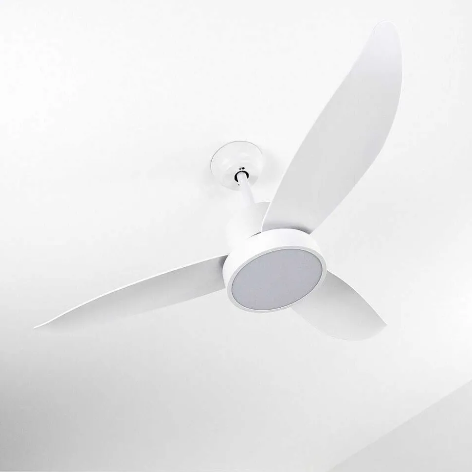 Ventilateur De Plafond Doha Led Blanc, 1 Lumiere, Telecommandes