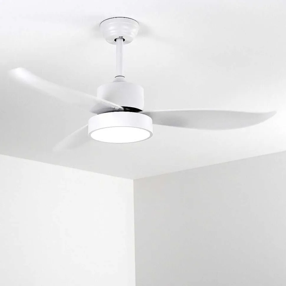 Ventilateur De Plafond Doha Led Blanc, 1 Lumiere, Telecommandes