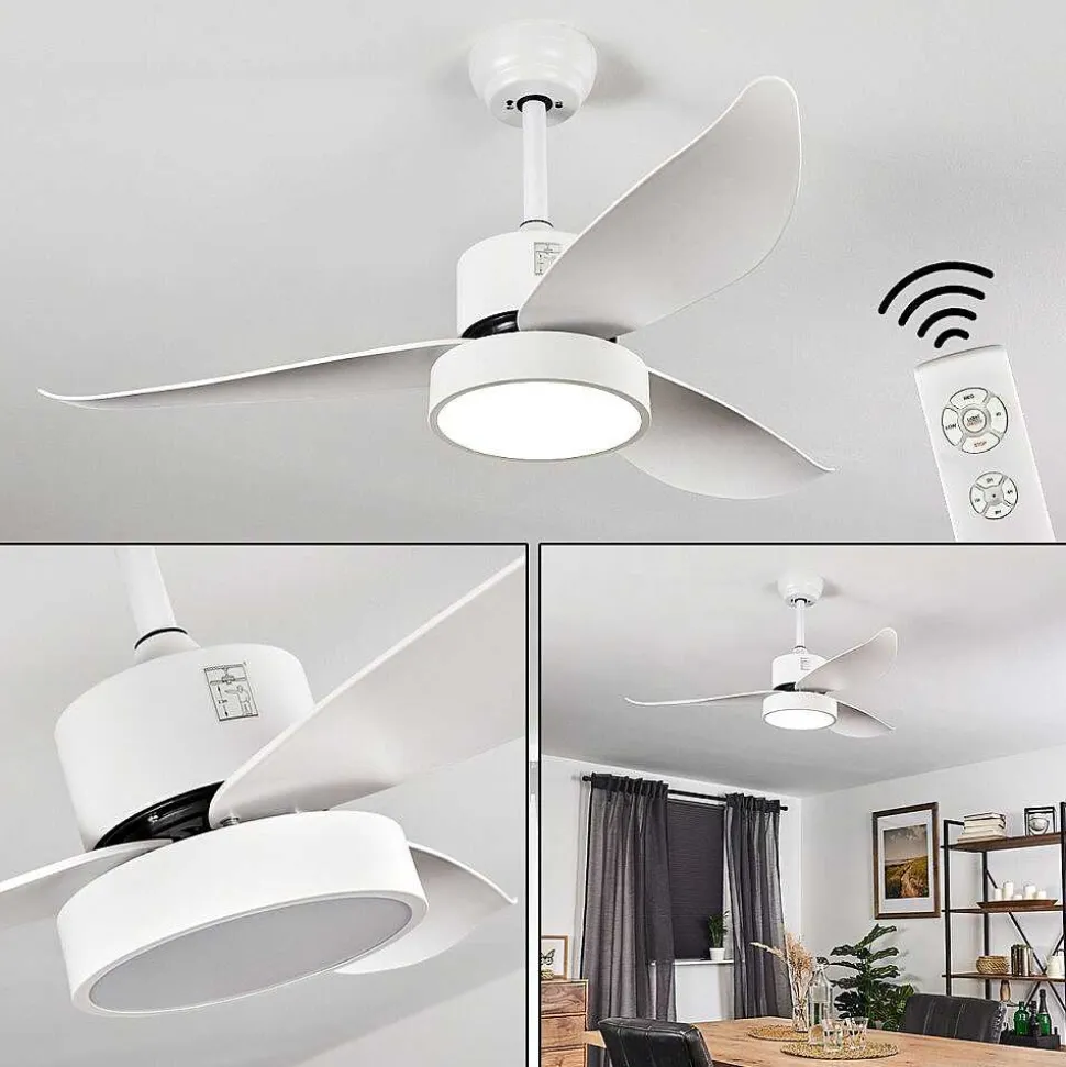 Ventilateur De Plafond Doha Led Blanc, 1 Lumiere, Telecommandes