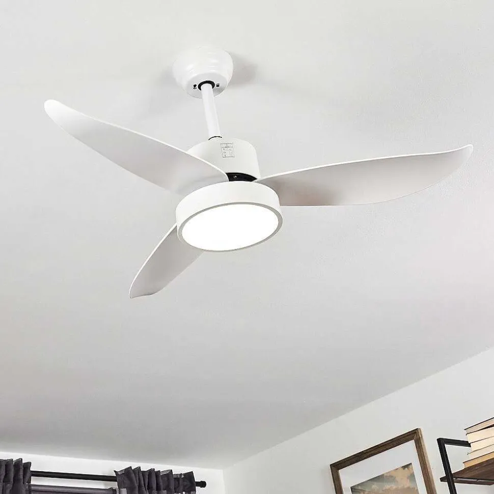 Ventilateur De Plafond Doha Led Blanc, 1 Lumiere, Telecommandes
