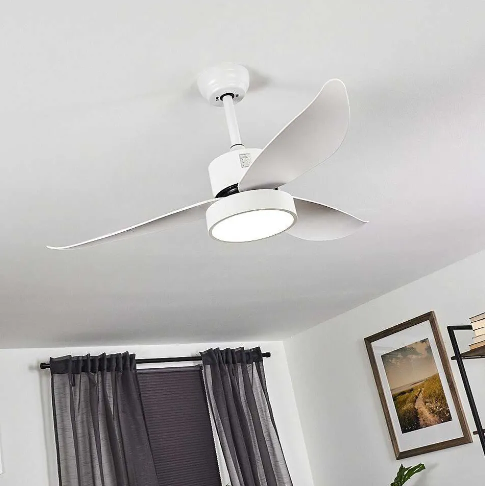 Ventilateur De Plafond Doha Led Blanc, 1 Lumiere, Telecommandes