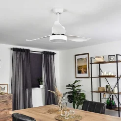 Ventilateur De Plafond Doha Led Blanc, 1 Lumiere, Telecommandes