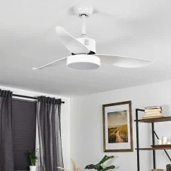 Ventilateur De Plafond Doha Led Blanc, 1 Lumiere, Telecommandes