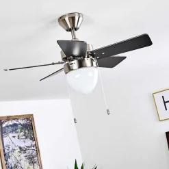 Ventilateur De Plafond Ellmau Chrome, Gris, Blanc, 1 Lumiere