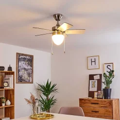 Ventilateur De Plafond Ellmau Chrome, Gris, Blanc, 1 Lumiere