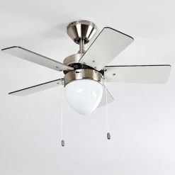 Ventilateur De Plafond Ellmau Chrome, Gris, Blanc, 1 Lumiere