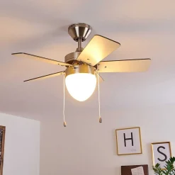 Ventilateur De Plafond Ellmau Chrome, Gris, Blanc, 1 Lumiere