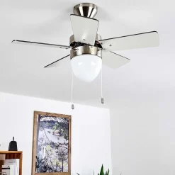 Ventilateur De Plafond Ellmau Chrome, Gris, Blanc, 1 Lumiere