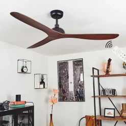 Ventilateur De Plafond Follseland Brun, Couleur Bois, Noir, Telecommandes