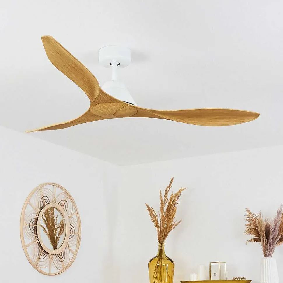 Ventilateur De Plafond Follseland Brun Clair, Couleur Bois, Blanc, Telecommandes