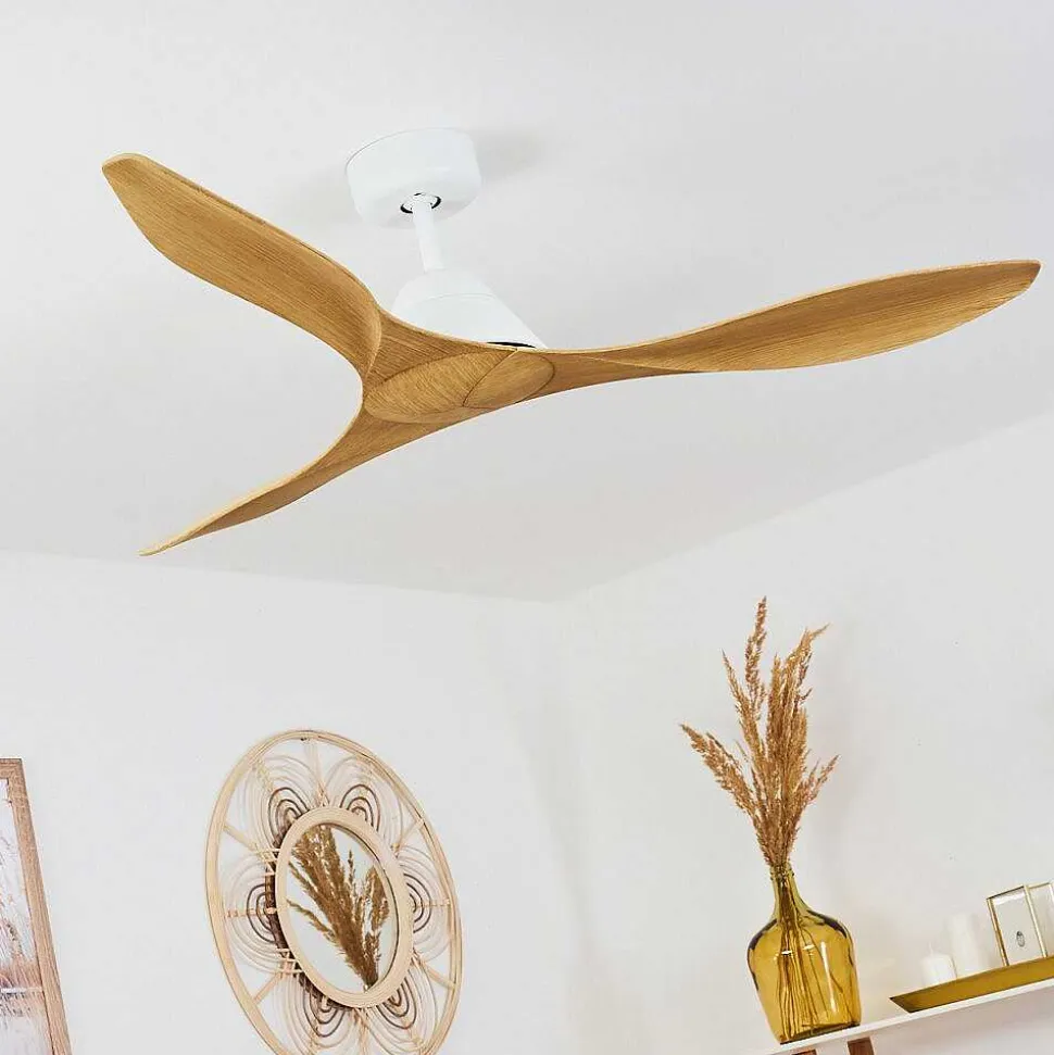 Ventilateur De Plafond Follseland Brun Clair, Couleur Bois, Blanc, Telecommandes