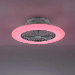 Ventilateur De Plafond Leuchten-Direkt Patrick Led Argente, 1 Lumiere, Telecommandes, Changeur De Couleurs