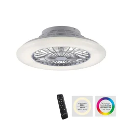 Ventilateur De Plafond Leuchten-Direkt Patrick Led Argente, 1 Lumiere, Telecommandes, Changeur De Couleurs
