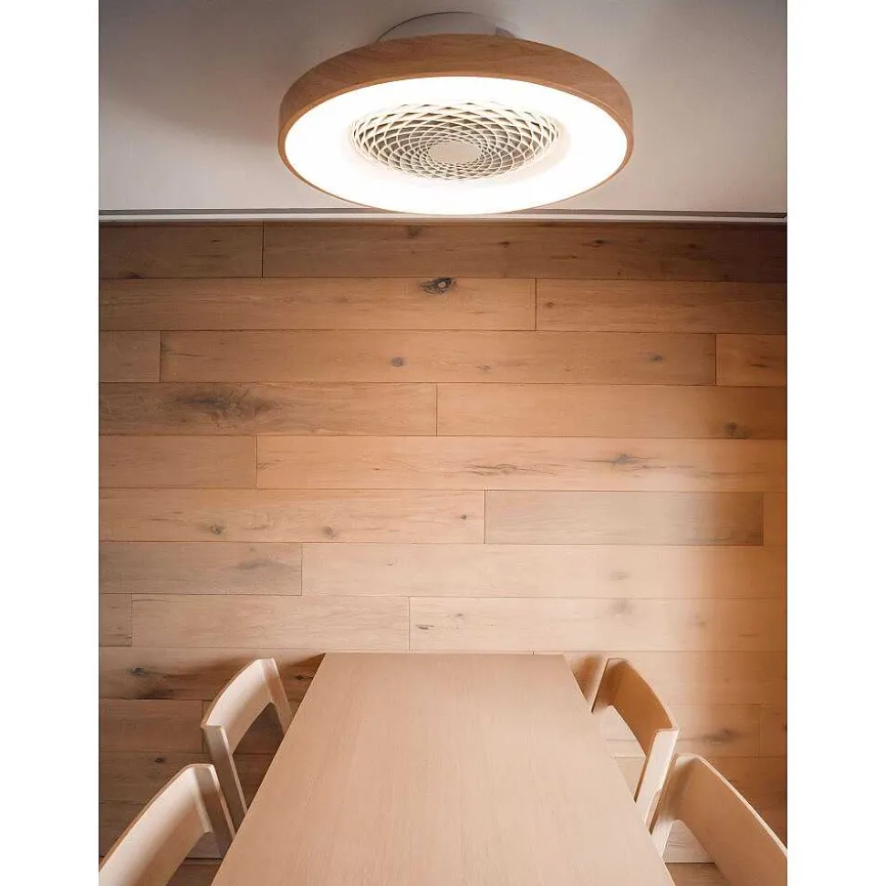 Ventilateur De Plafond Mantra Tibet Led Bois Fonce, Blanc, 1 Lumiere, Telecommandes