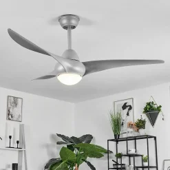 Ventilateur De Plafond Malloa Led Titane, 1 Lumiere, Telecommandes