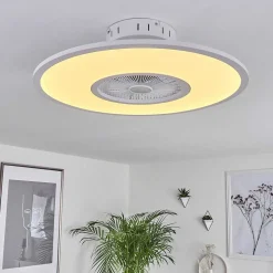 Ventilateur De Plafond Marmorta Led Blanc, 1 Lumiere, Telecommandes