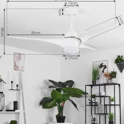 Ventilateur De Plafond Malloa Led Blanc, 1 Lumiere, Telecommandes