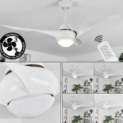Ventilateur De Plafond Malloa Led Blanc, 1 Lumiere, Telecommandes