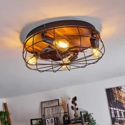 Ventilateur De Plafond Moscavide Brun, Couleur Bois, Noir, 4 Lumieres, Telecommandes