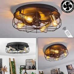 Ventilateur De Plafond Moscavide Laiton, Noir, 4 Lumieres, Telecommandes