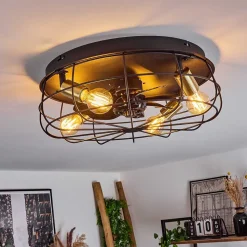 Ventilateur De Plafond Moscavide Laiton, Noir, 4 Lumieres, Telecommandes