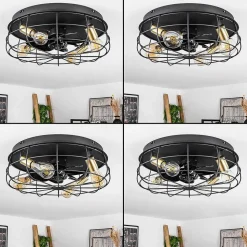 Ventilateur De Plafond Moscavide Laiton, Noir, 4 Lumieres, Telecommandes