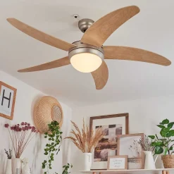 Ventilateur De Plafond Morino Ecru, Nickel Mat, 2 Lumieres, Telecommandes