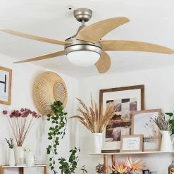 Ventilateur De Plafond Morino Ecru, Nickel Mat, 2 Lumieres, Telecommandes