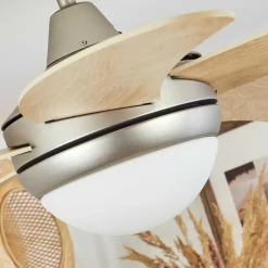 Ventilateur De Plafond Morino Ecru, Nickel Mat, 2 Lumieres, Telecommandes