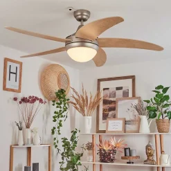 Ventilateur De Plafond Morino Ecru, Nickel Mat, 2 Lumieres, Telecommandes