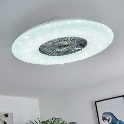 Ventilateur De Plafond Petrovac Led Chrome, Blanc, 1 Lumiere, Telecommandes