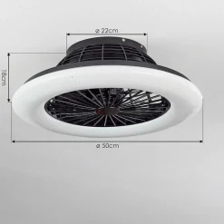 Ventilateur De Plafond Piraeus Led Noir, 1 Lumiere, Telecommandes