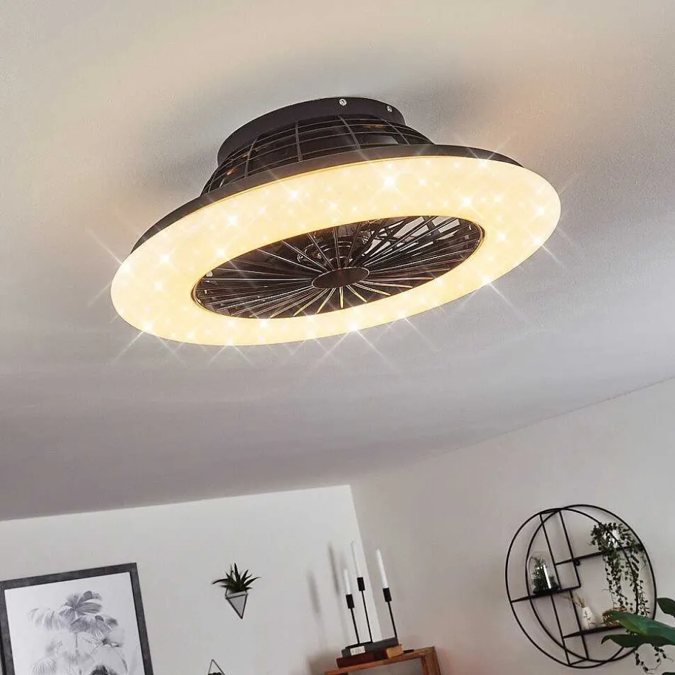 Ventilateur De Plafond Piraeus Led Noir, 1 Lumiere, Telecommandes