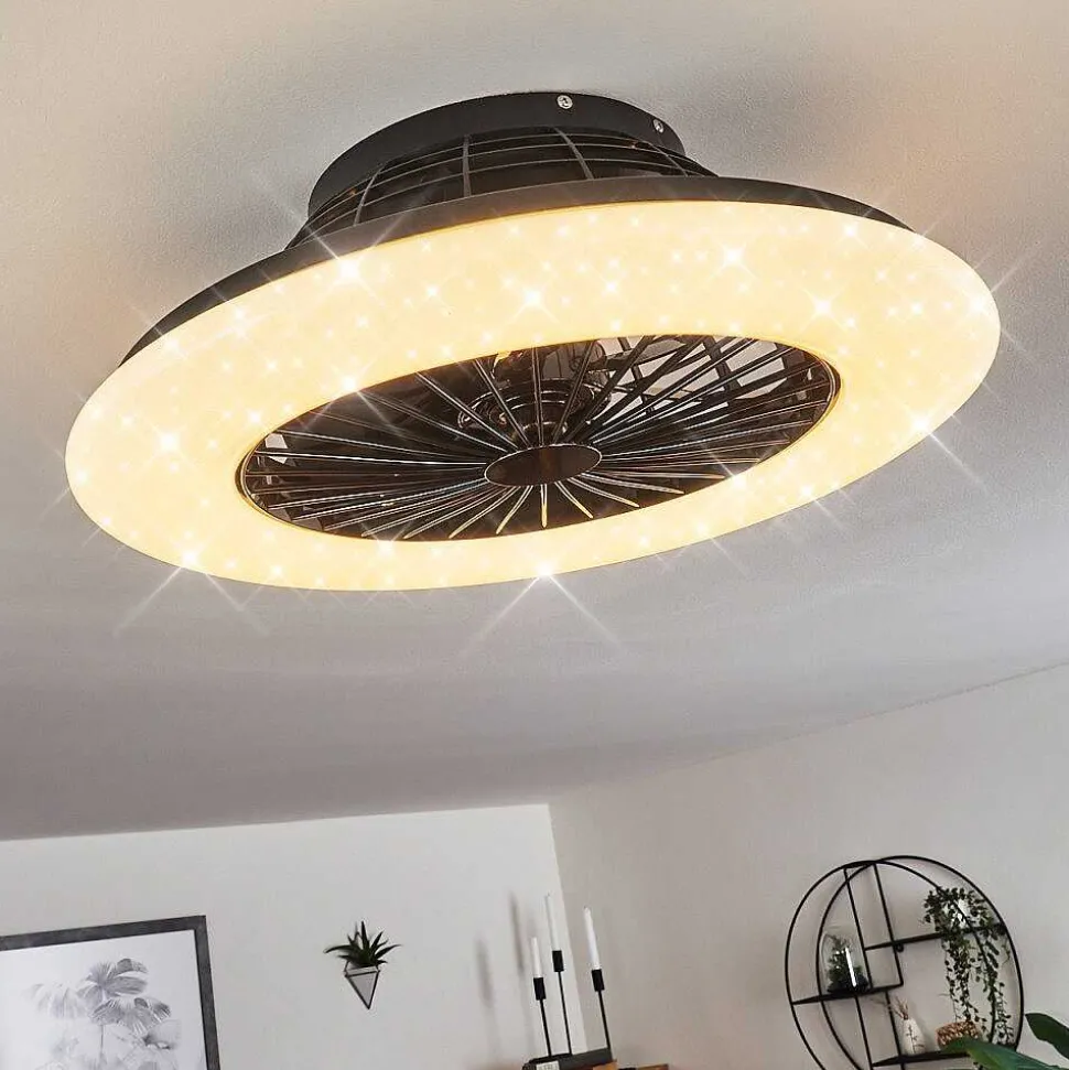 Ventilateur De Plafond Piraeus Led Noir, 1 Lumiere, Telecommandes