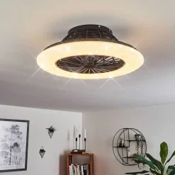 Ventilateur De Plafond Piraeus Led Noir, 1 Lumiere, Telecommandes