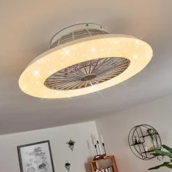 Ventilateur De Plafond Piraeus Led Blanc, 1 Lumiere, Telecommandes, Changeur De Couleurs