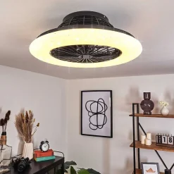 Ventilateur De Plafond Pireaus Led Noir, 1 Lumiere, Telecommandes, Changeur De Couleurs